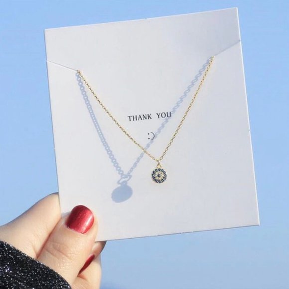 NEW .925 Gold Tone Sterling Silver Evil Eye Necklace w/ Adjustable Chain - Picture 1 of 1